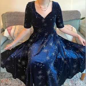 Navy Blue Velvet Silver Firework Dress